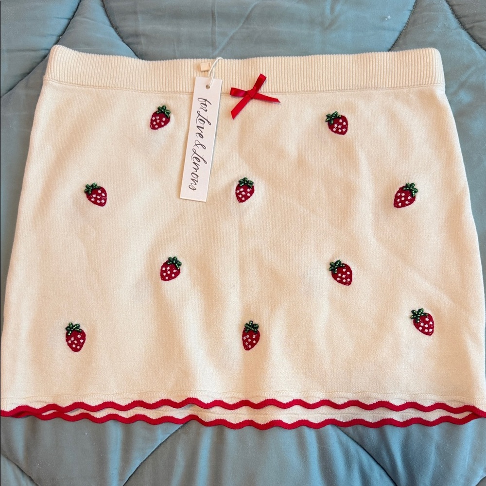 For Love and Lemons White Strawberry Jam Embroidered Skirt